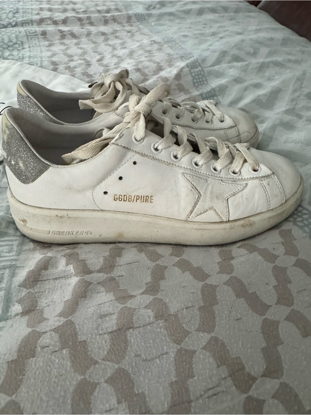Golden Goose White Canvas Drawstring Bag with Black Print these are barely used